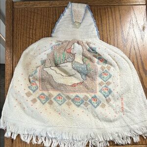 Vintage Goose Embroidered Towel with Fringe